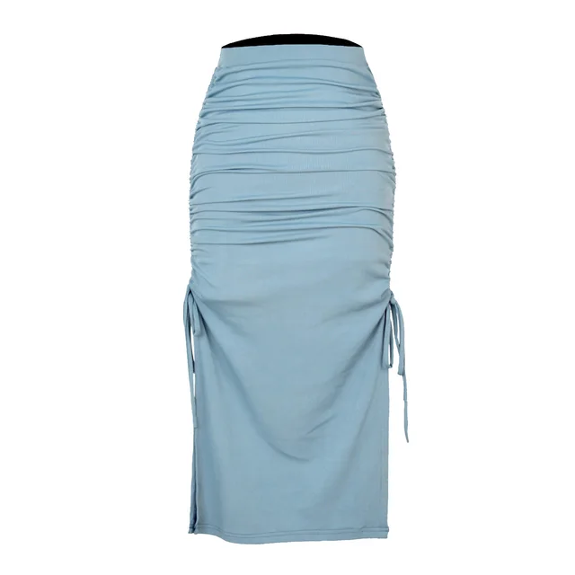 Fashion Pleated Lace up Sexy Bag Hip Long Skirt Blue - Shop at LoveMi