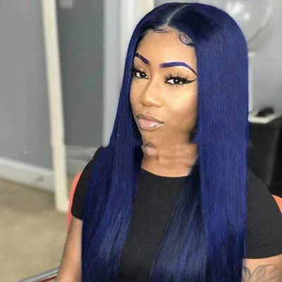High Temperature Silk Dyeing Blue Mid length Straight Hair Blue - Shop at LoveMi