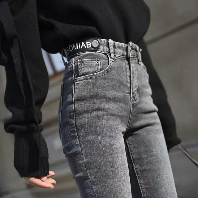 Jeans Women's High Waist Korean Style Grey - Shop at LoveMi
