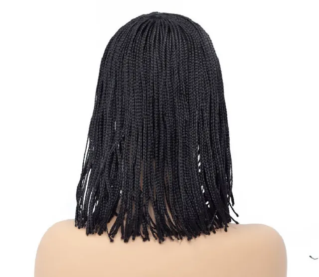 Cross border Chemical Fiber Braid Wig European And American Wig Female Short Curly Hair Box Braid Wig Rose Net Chemical Fiber Headgear Black - Shop at LoveMi