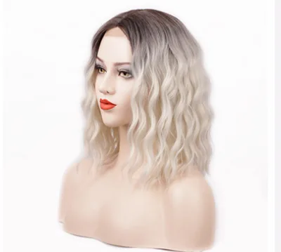 Wig Ladies Short Curly Hair Headgear Front Lace Wig Hair Cover Light Gold - Shop at LoveMi