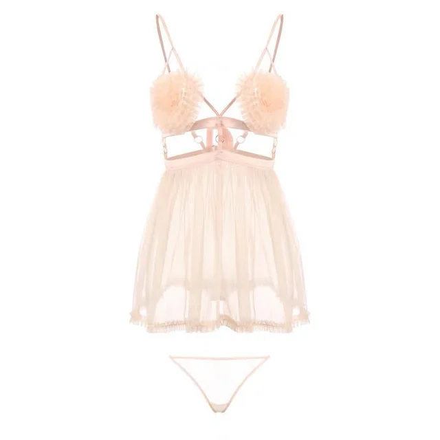 High End Sexy See Through Mesh Hollow Sexy Lingerie Peach Heart Pink - Shop at LoveMi