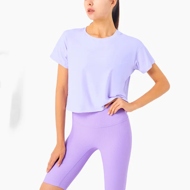 Relaxed Casual Sports Short Sleeve T Shirt Women Lavender Dew - Shop at LoveMi