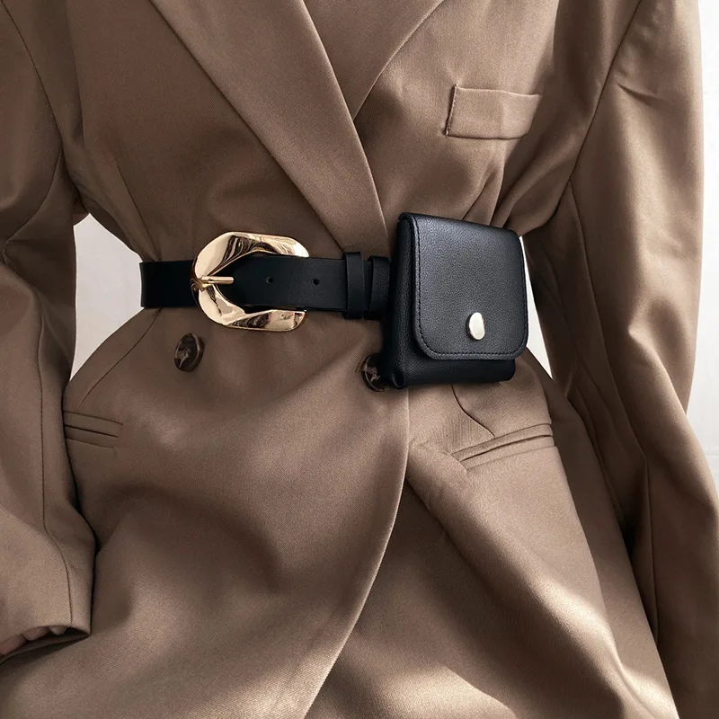 Women's Belt Decoration With Suit Coat Dress Black Waist Bag - Belt And Bag
