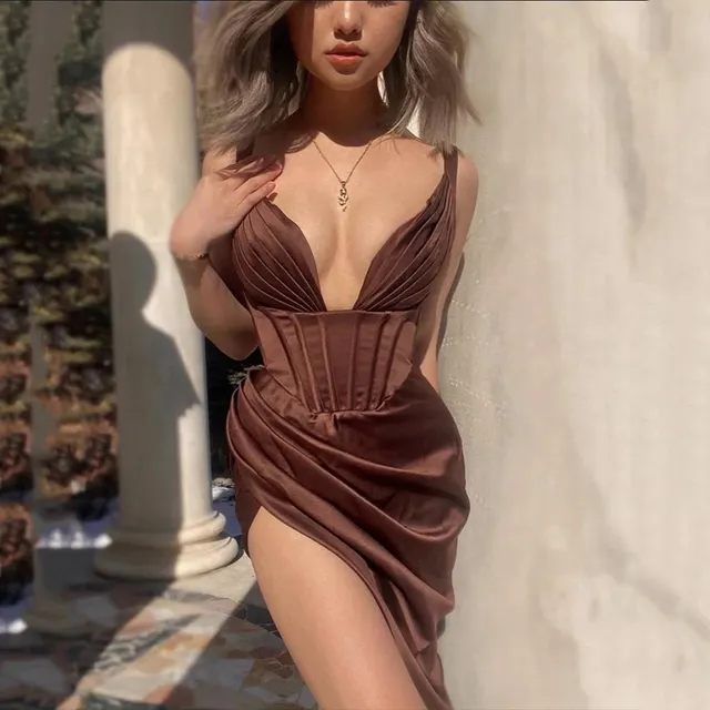 Sexy Dress With Tight Waist And Deep Hips Brown - Shop at LoveMi