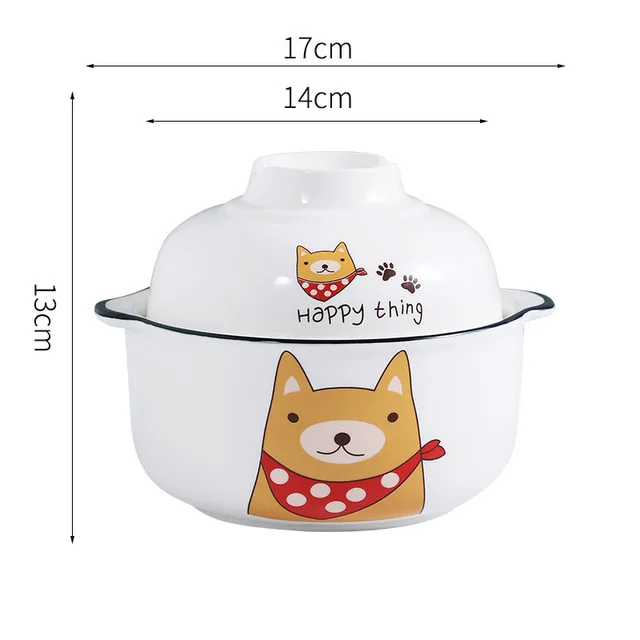 Instant Noodle Bowl With Lid Ceramic Household Bowl Nordic Student Dormitory Yellow Dog - Shop at LoveMi