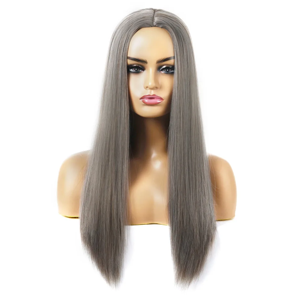 Women's Chemical Fiber Hair Wigs For Long Straight Dyed Hair - Silver Brown