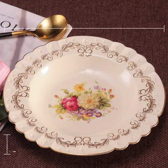 Water painted Gold rimmed Tableware Set Plates And Bowls In Bulk 5Style - Shop at LoveMi