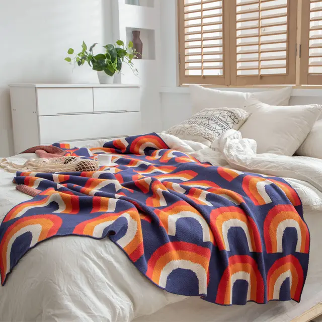 REGINA Brand Contrast Color Rainbow Blanket Bohemian Home Decoration Bedspread Sofa Cover Pure Cotton Cute Knitted Throw Blanket Opheel - Shop at LoveMi
