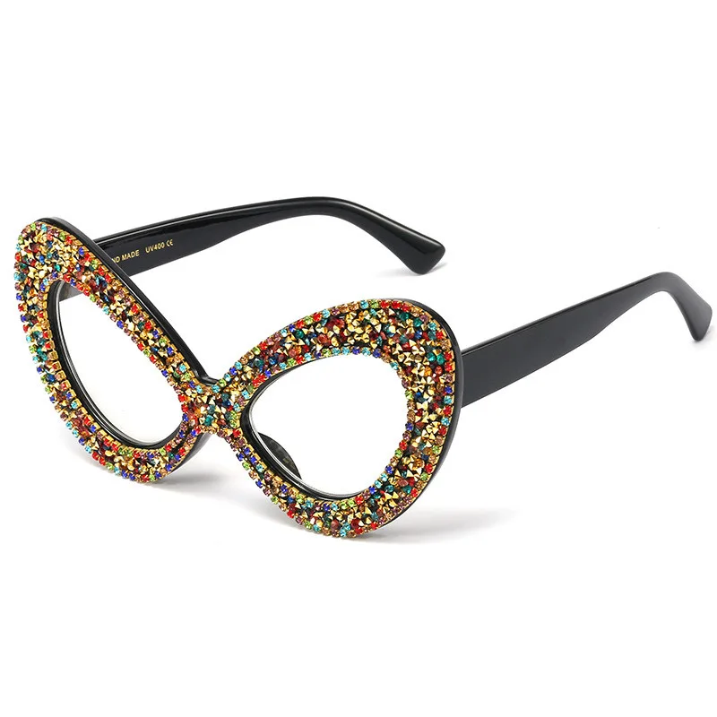 Pearl Rhinestone Flat Mirror Women Butterfly Frame Glasses Frame A1A - Shop at LoveMi