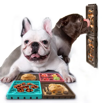Dog Licking Mat Slow Feeder Peanut Lick Pad with Suction Red And Blue With Chocolate - Shop at LoveMi