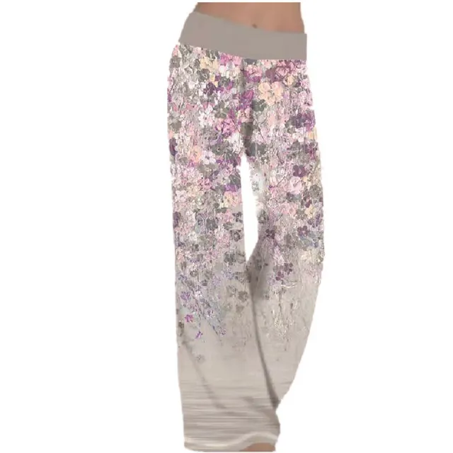 Positioning Printed Yoga Wide Leg Sports Trousers Women Grey - Shop at LoveMi