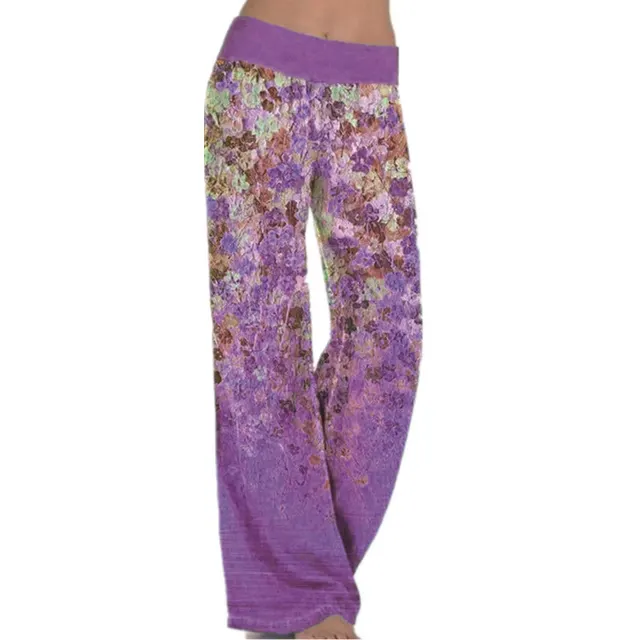 Positioning Printed Yoga Wide Leg Sports Trousers Women Purple - Shop at LoveMi
