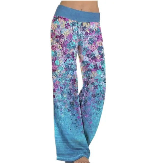 Positioning Printed Yoga Wide Leg Sports Trousers Women Sky Blue - Shop at LoveMi