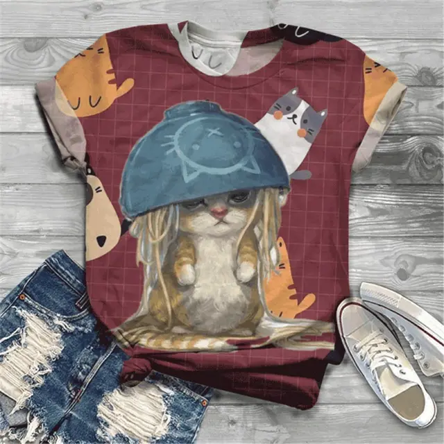 Digital Printing 3DT Shirt Cat Pet Cute Short Sleeve - Shop at LoveMi