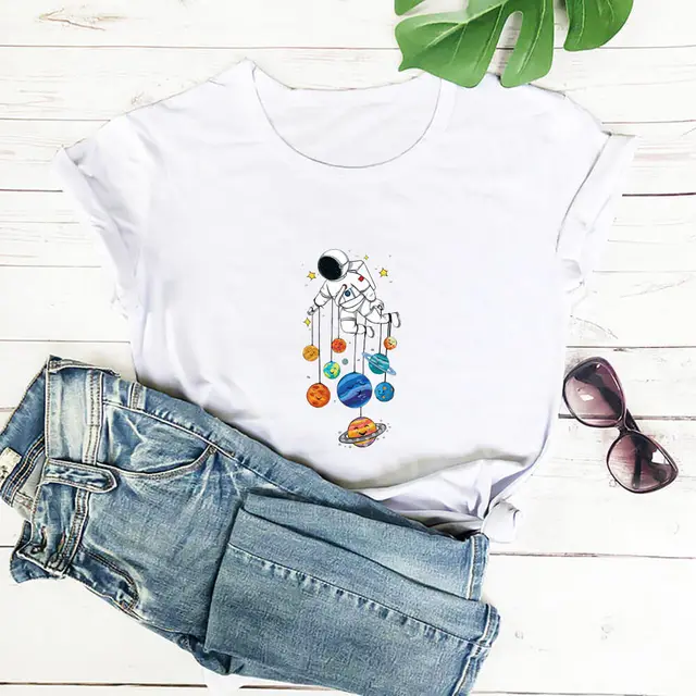 Astronaut Planet Print T shirt Independent White - Shop at LoveMi