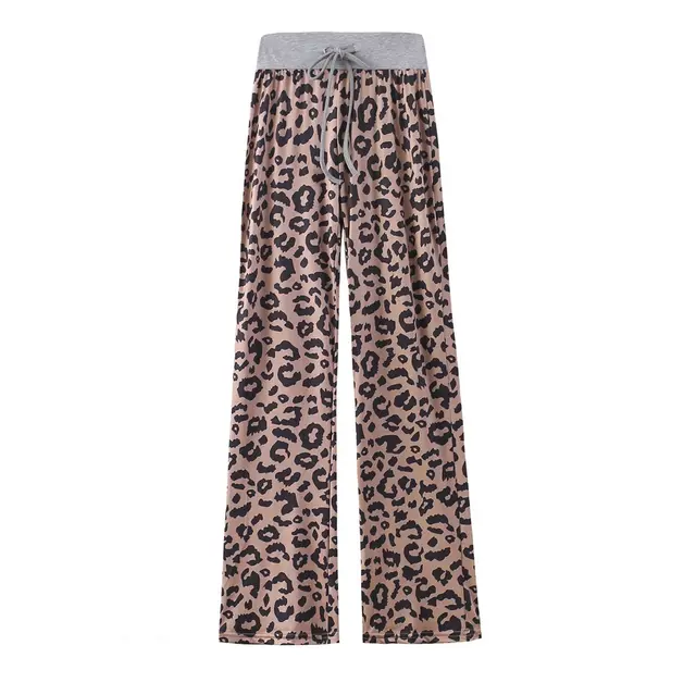 Leopard Print Stretch Drawstring Wide Leg Pants Women 1Style - Shop at LoveMi