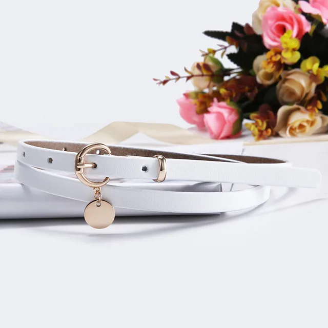 Thin Belt Retro Alloy Buckle Cowhide Decorative Dress Belt White - Shop at LoveMi
