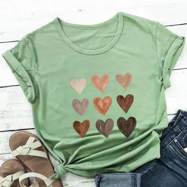 Love Color Print T shirt Round Neck Short Sleeve Olive Green - Shop at LoveMi