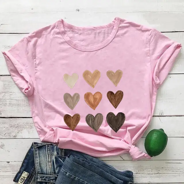 Love Color Print T shirt Round Neck Short Sleeve Pink - Shop at LoveMi