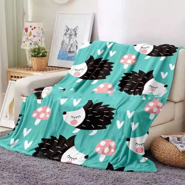 Flannel Blanket Hedgehog Coral Fleece Blanket Blue - Shop at LoveMi