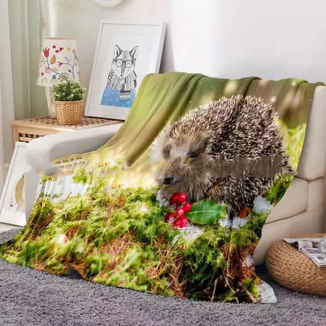 Flannel Blanket Hedgehog Coral Fleece Blanket Green - Shop at LoveMi