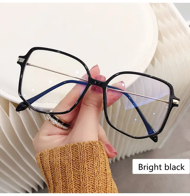 Anti blue Light Flat Mirror Ladies Retro Big Frame Glasses Frame Bright Black - Shop at LoveMi