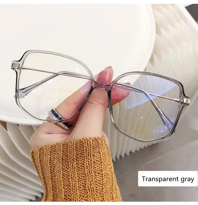 Anti blue Light Flat Mirror Ladies Retro Big Frame Glasses Frame Transparent Gray - Shop at LoveMi