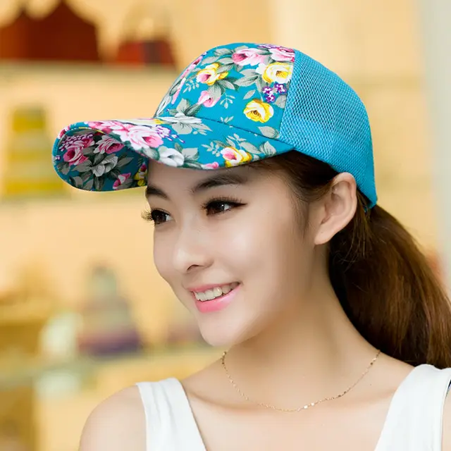 Unisex Women Men Floral Mesh Baseball Caps Sport Golf Breathable Snapback Hat Blue - Shop at LoveMi
