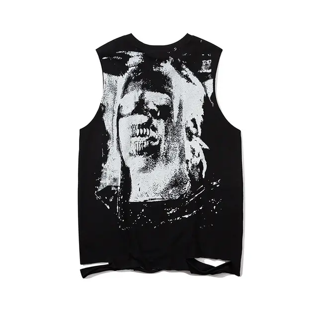 Abstract Sketch Portrait Print Sleeveless T shirt Black - Shop at LoveMi