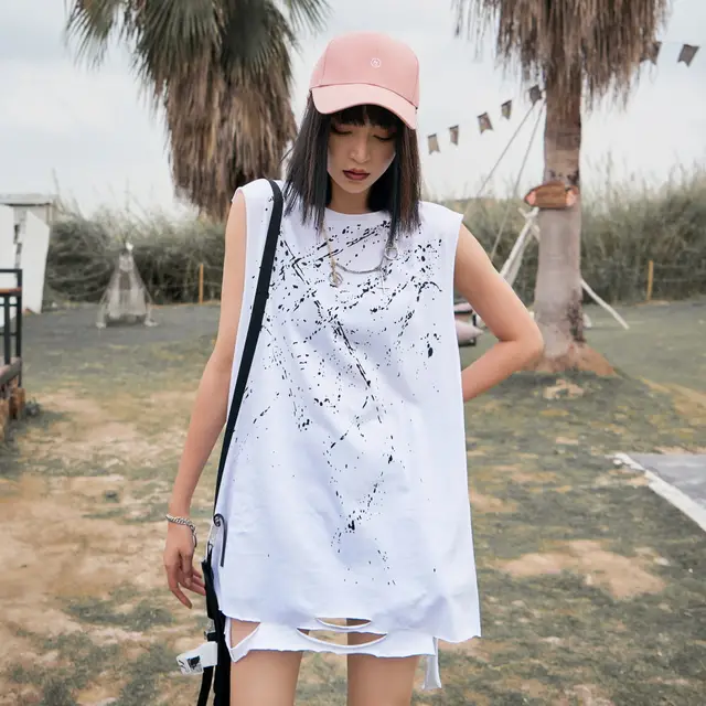 Abstract Sketch Portrait Print Sleeveless T shirt White - Shop at LoveMi