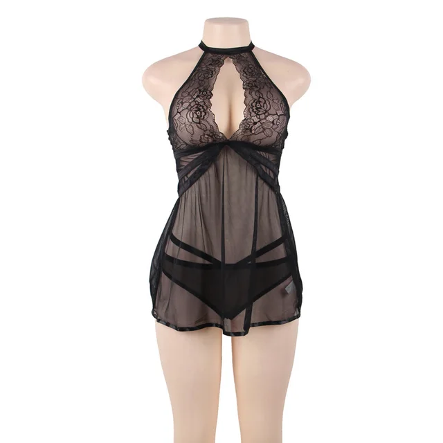 Oversized Sexy Lingerie Sexy Halter Suspender Nightdress Black - Shop at LoveMi