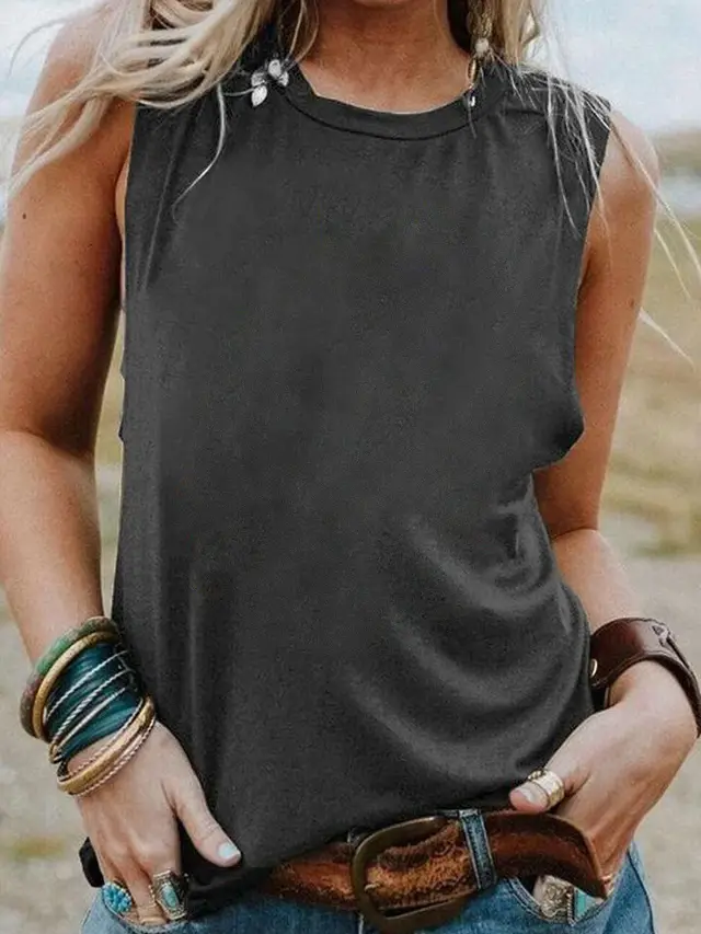 Women's Loose Casual Solid Color Sleeveless Vest Dark Grey - Shop at LoveMi