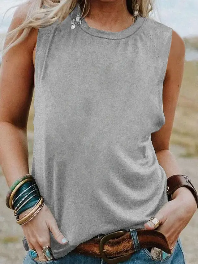 Women's Loose Casual Solid Color Sleeveless Vest Light Grey - Shop at LoveMi