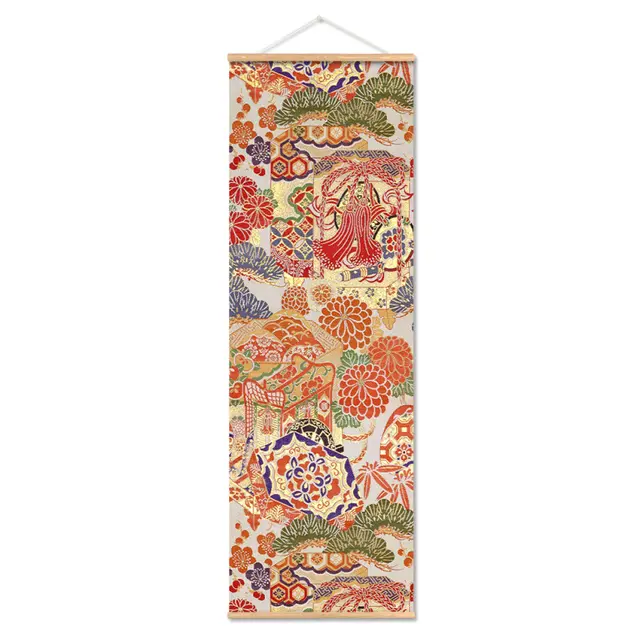 Multicolor Japanese Dyeing Printing Scroll Canvas Poster Vintage Lstyle - Shop at LoveMi