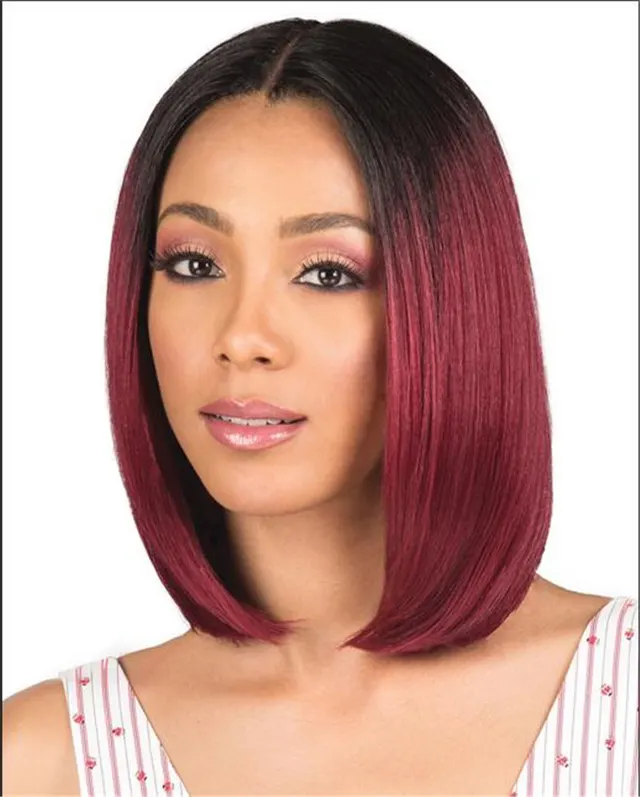 Women's Short Straight Hair, Black Gradient Burgundy Bobo Short Hair Wine Red - Shop at LoveMi