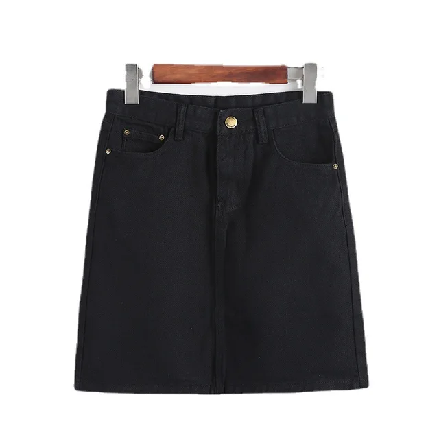 High Waist Slim Bag Hip Denim Skirt Female Retro A Line Skirt Black - Shop at LoveMi