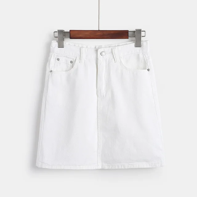 High Waist Slim Bag Hip Denim Skirt Female Retro A Line Skirt White - Shop at LoveMi