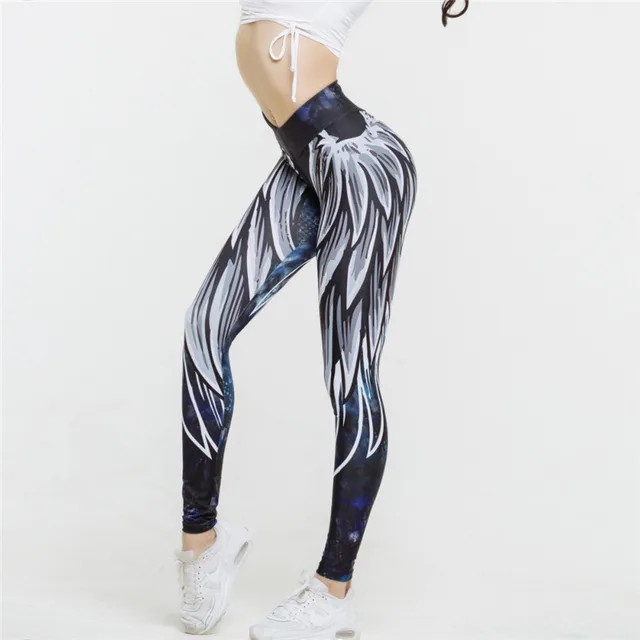 Angel Wings Printed Yoga Sports Leggings Hip Up High Waist Yoga Pants White - Shop at LoveMi