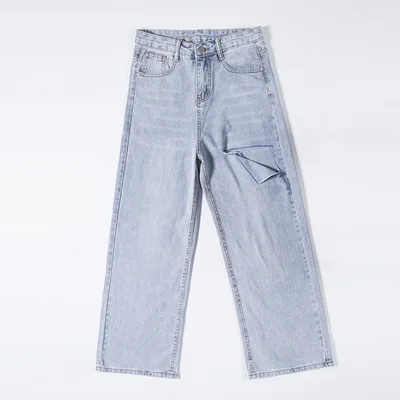 High Waist Hole Loose Net Red Pendant Straight Wide Leg Pants Mopping Pants Autumn Style Retro Orchid Hole - Shop at LoveMi