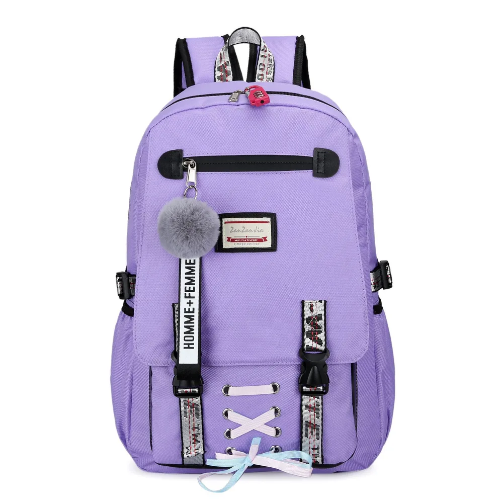 New Korean Ladies Backpack Student School Bag Outdoor Leisure Travel Bag Purple - Shop at LoveMi