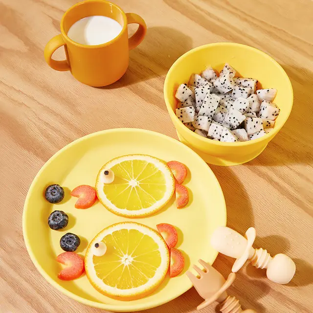 Children's Cutlery Set Silicone Spoon Anti Fall Water Filling Bowl 1A - Shop at LoveMi