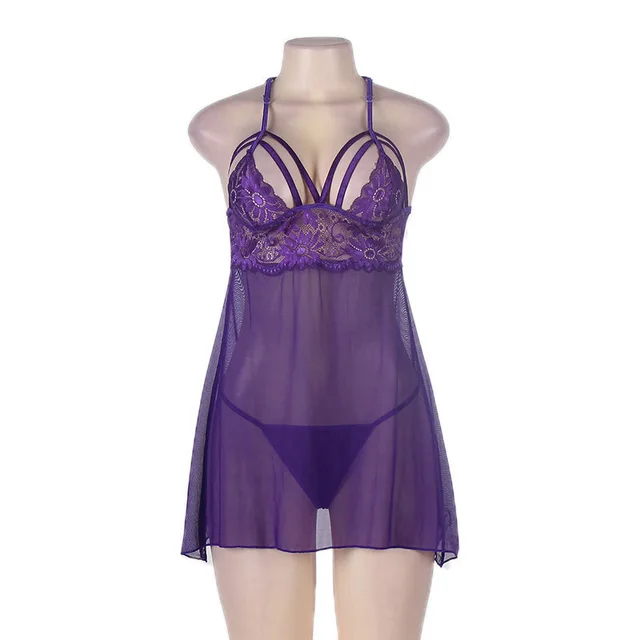 Sexy Mesh See Through Purple Suspender Nightdress Purple - Shop at LoveMi