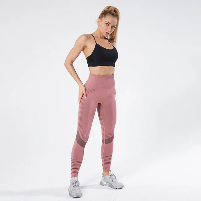Seamless Jacquard Cutout Quick drying Yoga Pants No Embarrassment Line Sweatpants Pink - Shop at LoveMi