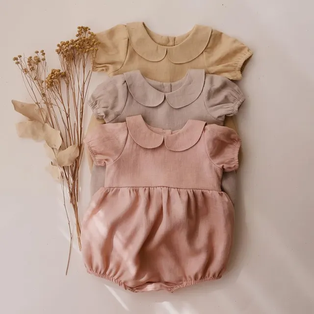 Female Baby Baby One piece Cotton And Linen Short sleeved Pink - Shop at LoveMi