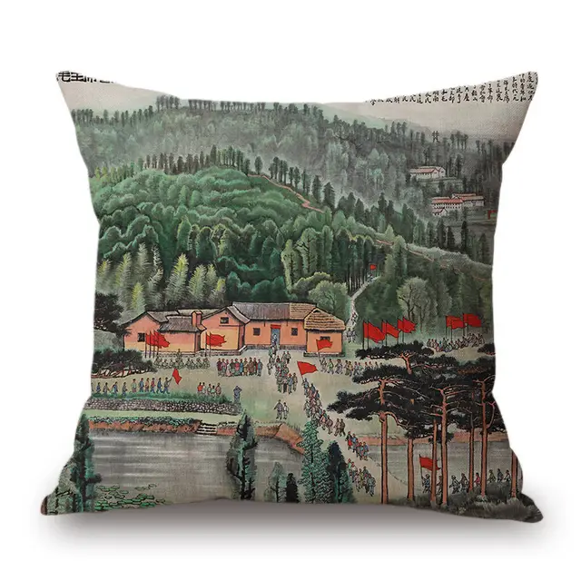 Retro Ink Painting Cushion Cover Chinese 7 - Shop at LoveMi