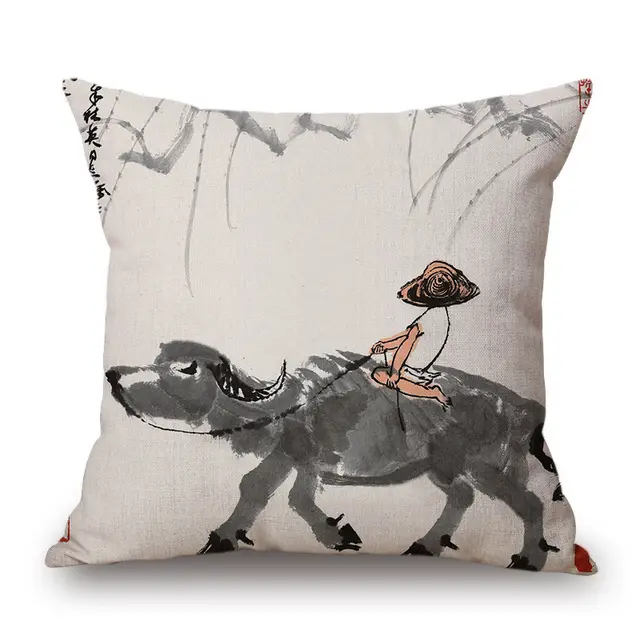 Retro Ink Painting Cushion Cover Chinese S - Shop at LoveMi