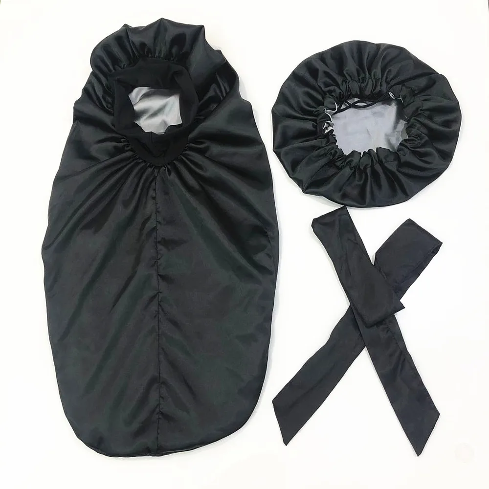 Satin Sleep Oversized Day And Night Hat Salon Hat Hood - B Set