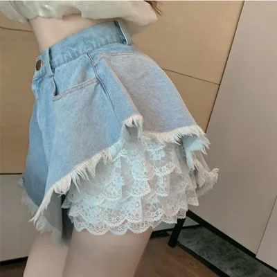 Lace Bottoming, Denim High waisted Shorts, Two piece Women White Lace Leggings - Shop at LoveMi