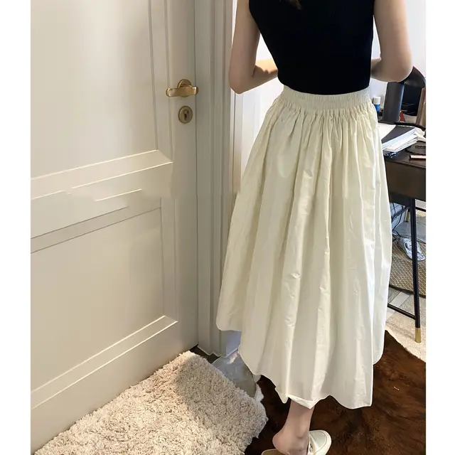 Gentle High waisted A line Skirt Is Thin, Suitable For Legs, Thick Pleated Umbrella Skirt Off White - Shop at LoveMi